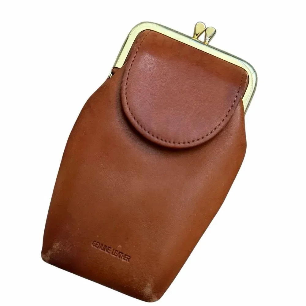 Vintage Rolfs Genuine Leather Cigarette Case Coin Purse Kiss Lock Brown Floral